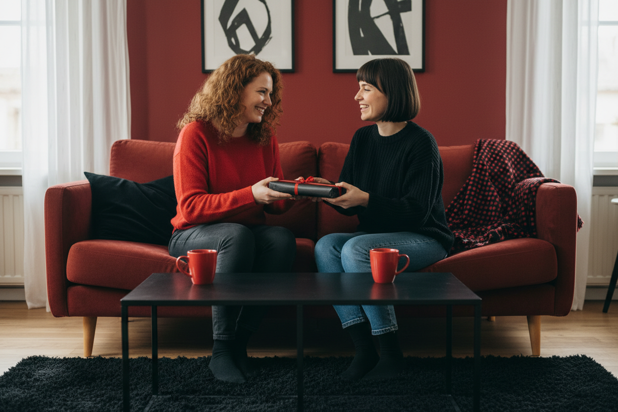 not cartoon style... and the gift needs to be thing and rectangular